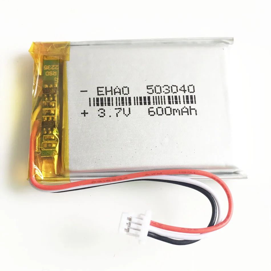 3.7V 600mAh Lipo akumulator z JST 1.0mm 3 złącze pinowe litowo-polimerowy do Mp3 DVD kamera GPS Bluetooth 503040