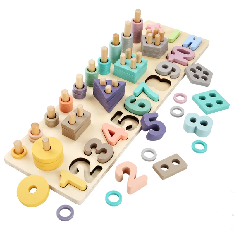 Kids Early Education Props Montessori Wooden Toys Geometric Shape Cognition Matching Math Baby Early Children Birthday Xmas Gift