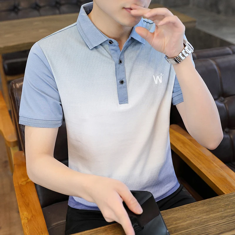 

2021 Summer New Cotton POLO Shirt Men's Korean Fashion Shirt Gradient Ramp Casual Polo Shirt Men High Quality Tops Dropshipping