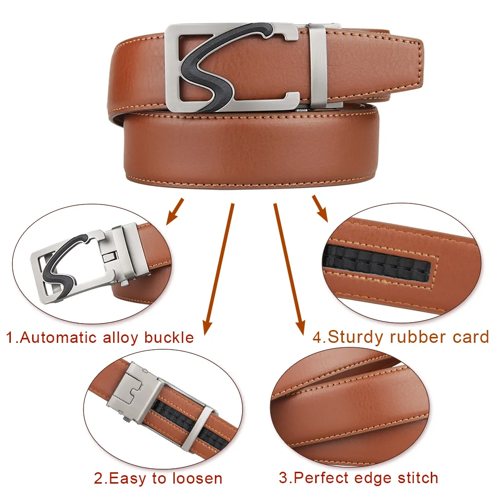 High Quality Cowhide genuine Leather Belt For Men 3.5cm width Mens Automatic Buckle Brand Luxury Brown mens belts