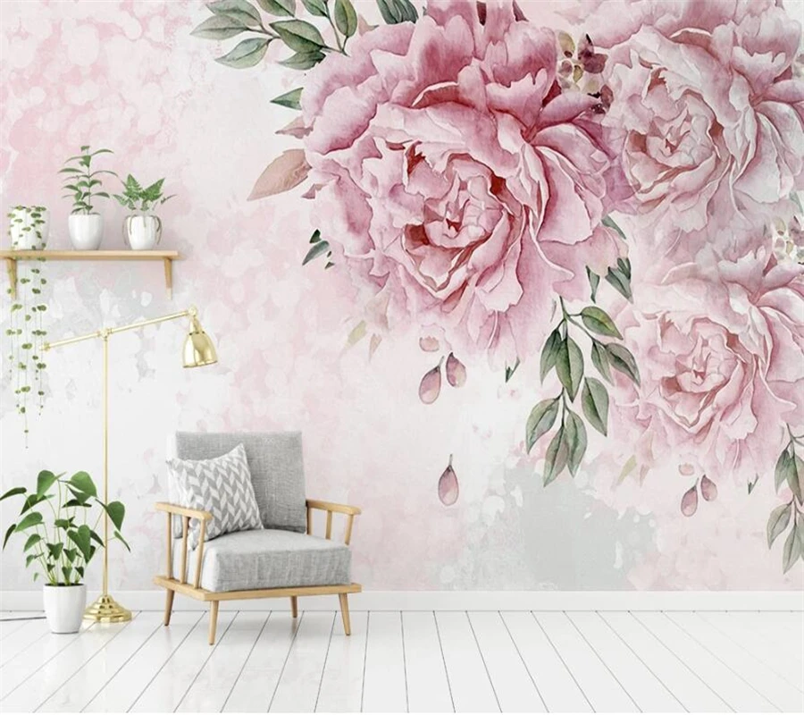 

wellyu Custom large wall painter American style hand-painted flowers modern minimalist TV background wall wallpaper