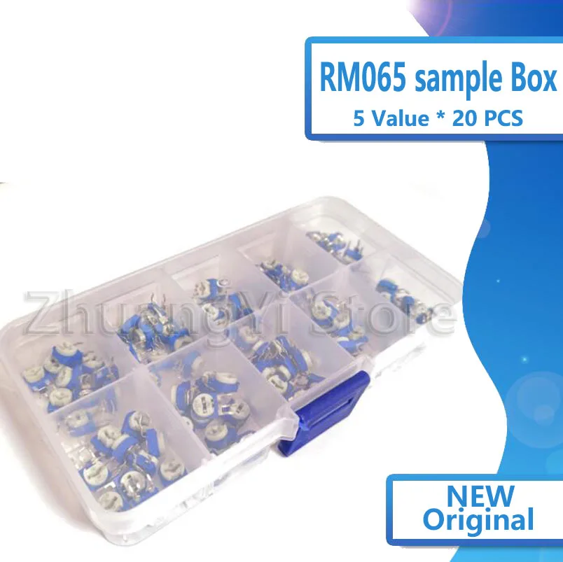 100PCS/LOT 10 Values *10PCS RM065 Vertical Adjustable Resistor Kit In Box 500 ohm-1M ohm Multiturn Trimmer Potentiometer Set