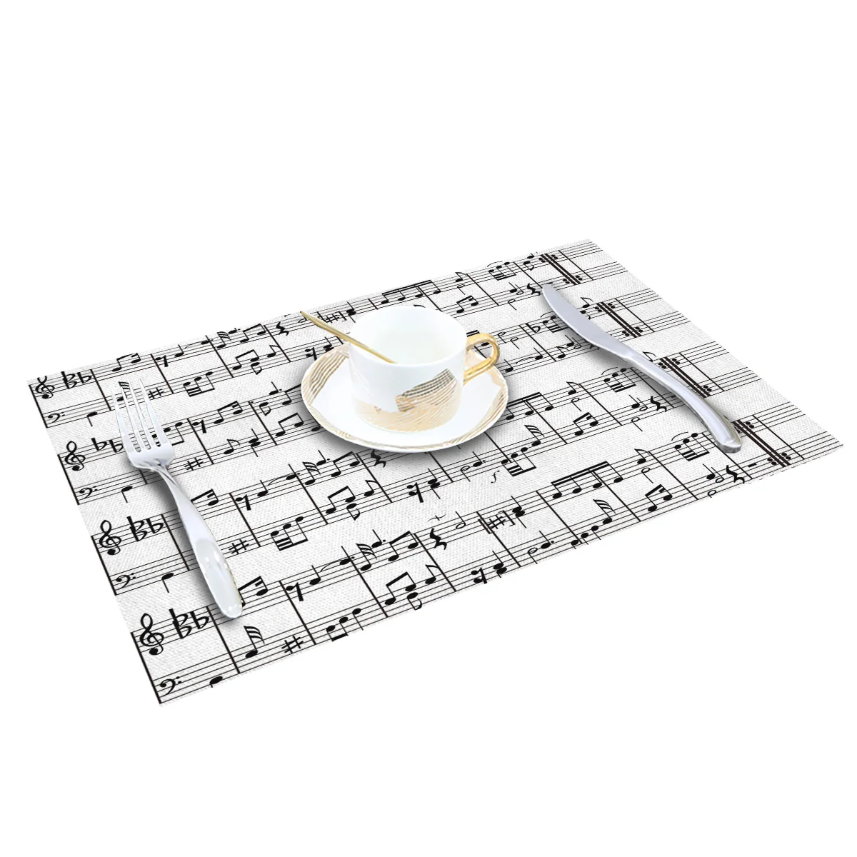 4/6 Pcs Placemat Table Mat Tab Music Note Black White Printed For Tables Linen Cotton Kitchen Dining Pads Placemats Set