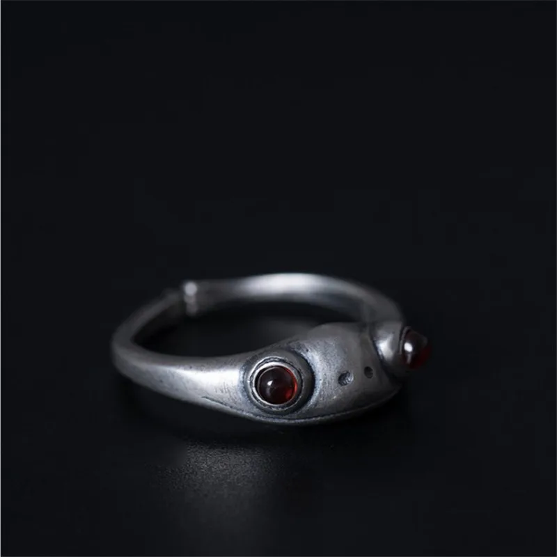 

Creative cross-border boutique s925 silver carnelian ring female personality retro frog prince ring opening adjustable