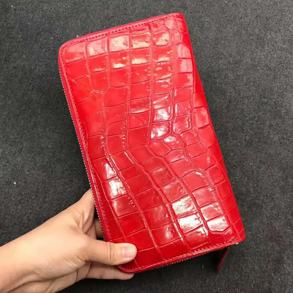 

100% genuine alligator skin leather women wallet crocodile leather skin wallet and purse lady bank card holder pink red color