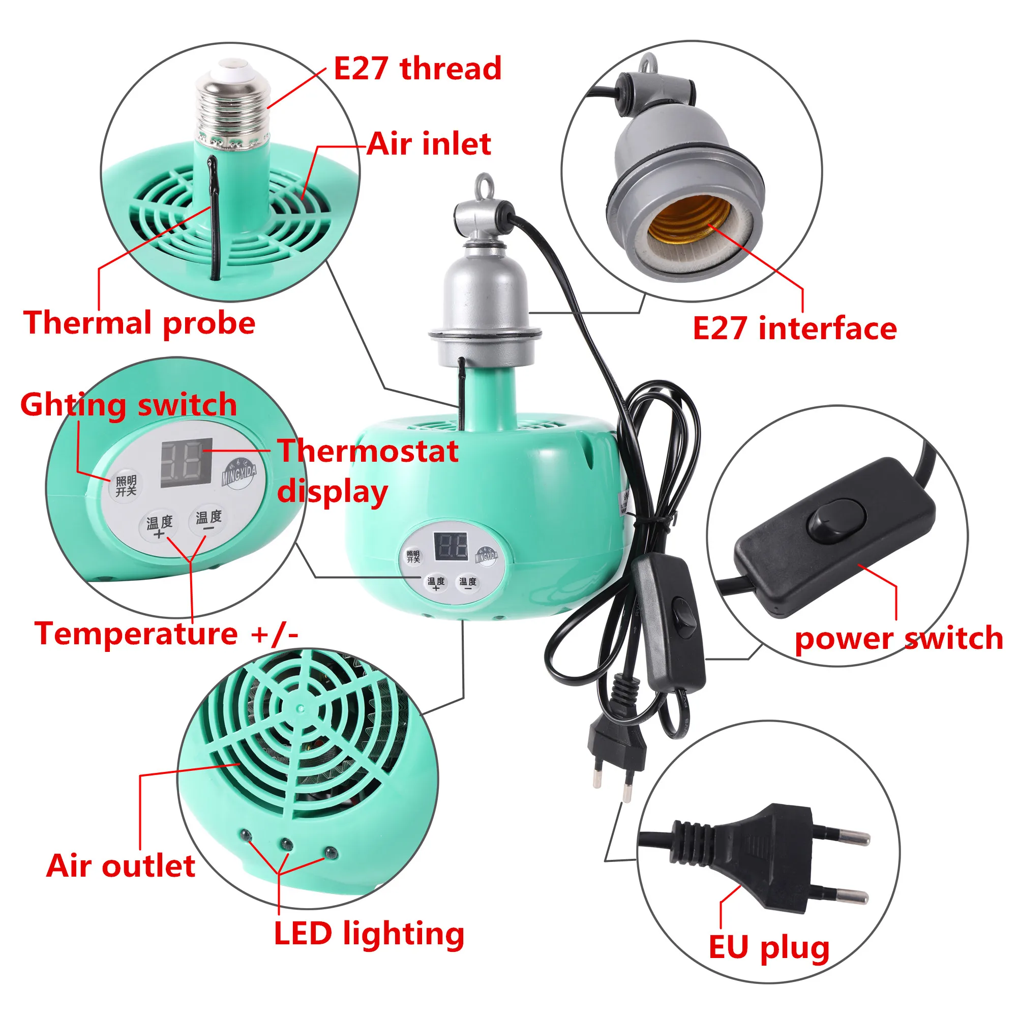 Pet Heating Lamp Animal Warm Light Chicken Thermostatic Temperature Controller Heater Reptile Box Heating Lamp 220V 150W/300W