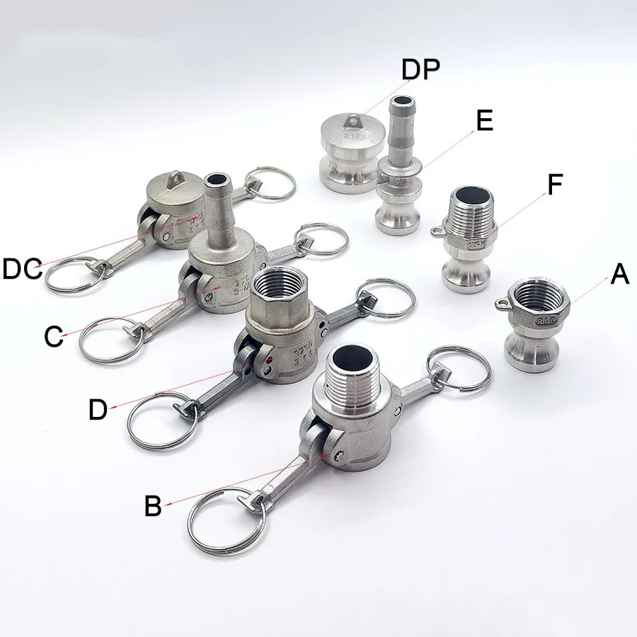 Acoplamientos Camlock para bombas de manguera, accesorios de acero inoxidable de 1/2 pulgadas, rosca BSPT Homebrew, adaptador de púa tipo A, B, C,