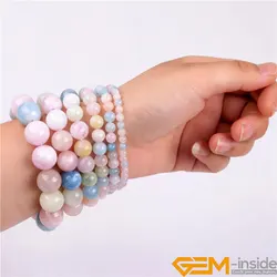 6/8/10/14mm Real Natural Sweet Candy Rainbow Morganite Stone Stretch Handmade Chakra Beads Bracelets For Women Healing Jewelry