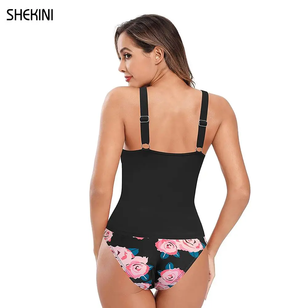 SHEKINI Women's V Neck Ruched Tankini Set Swimsuits Low Waist Print Bottom Two Piece Swimsuit Sexy Bathing Suits Beach Swimwear