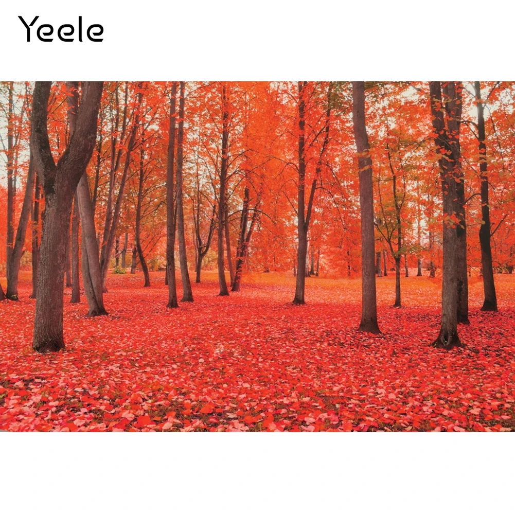 Yeele Autumn Scene Photocall Photography Backdrop Red Maple Forest Baby Birthday Portrait Background Photo Studio Photographic