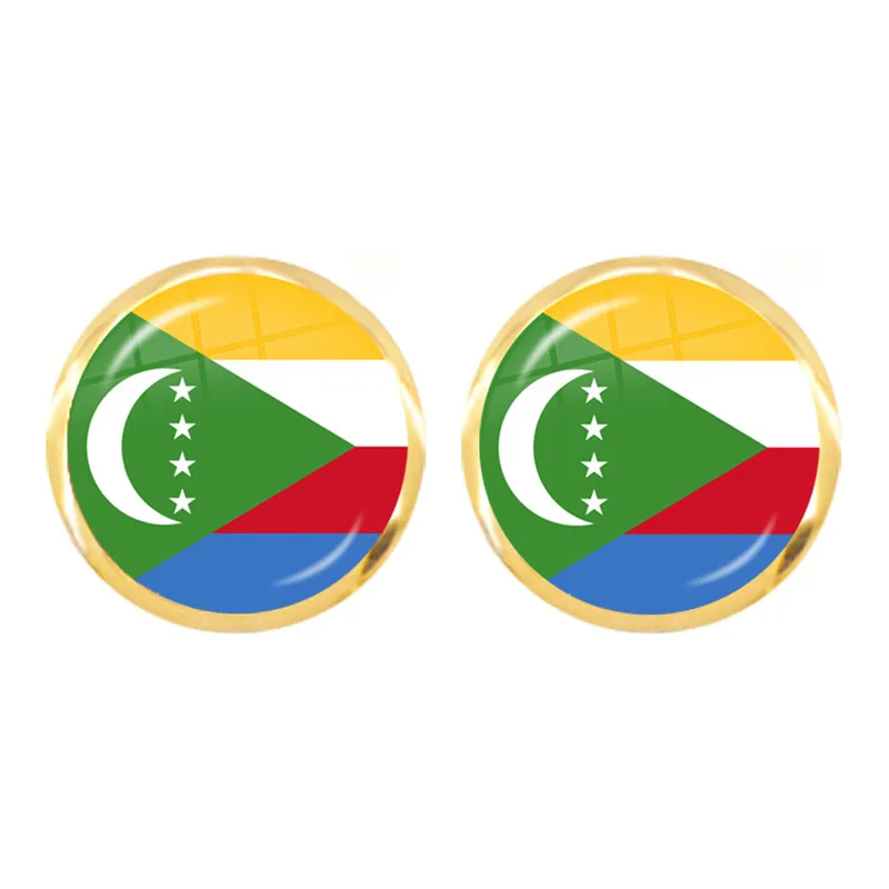 Djibouti,Uganda,Gambia,Congo,Gabon,Comoros,Lesotho,Somalia,Bulgaria National Flag Glass Cabochon Stud Earrings Jewelry For Women