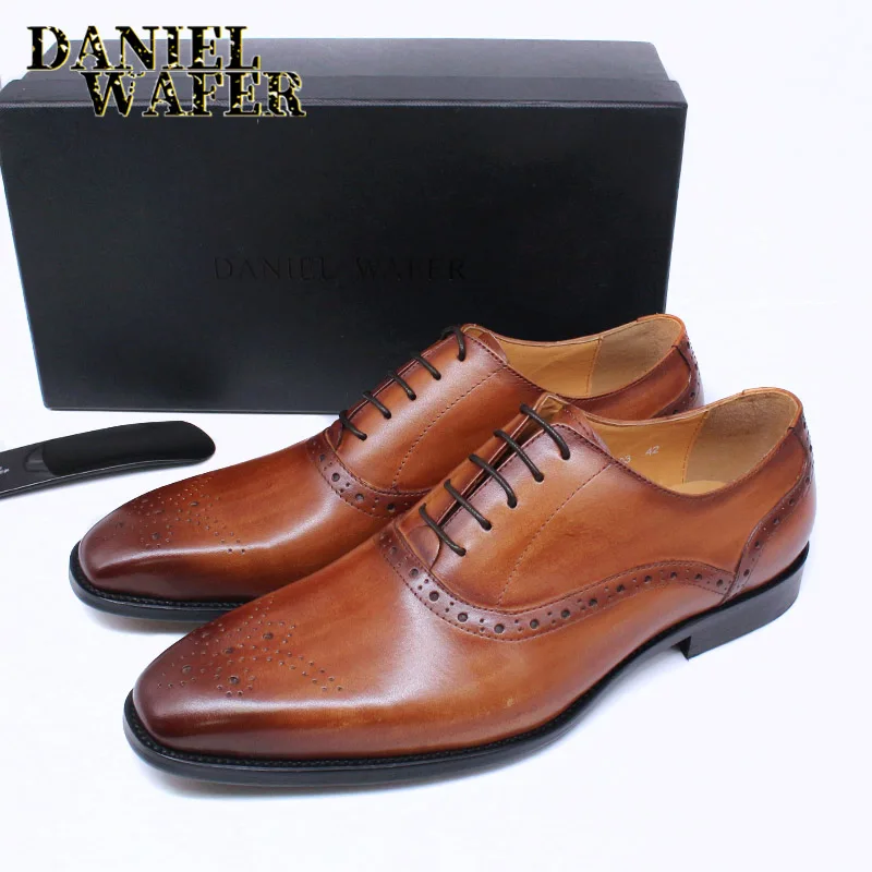 Herren-Oxford-Schuhe aus echtem Leder in Braun und Schwarz, hochwertige Business-Anzug-Hochzeitsschuhe mit Schlangenmuster und Schnürung – Detail 11
