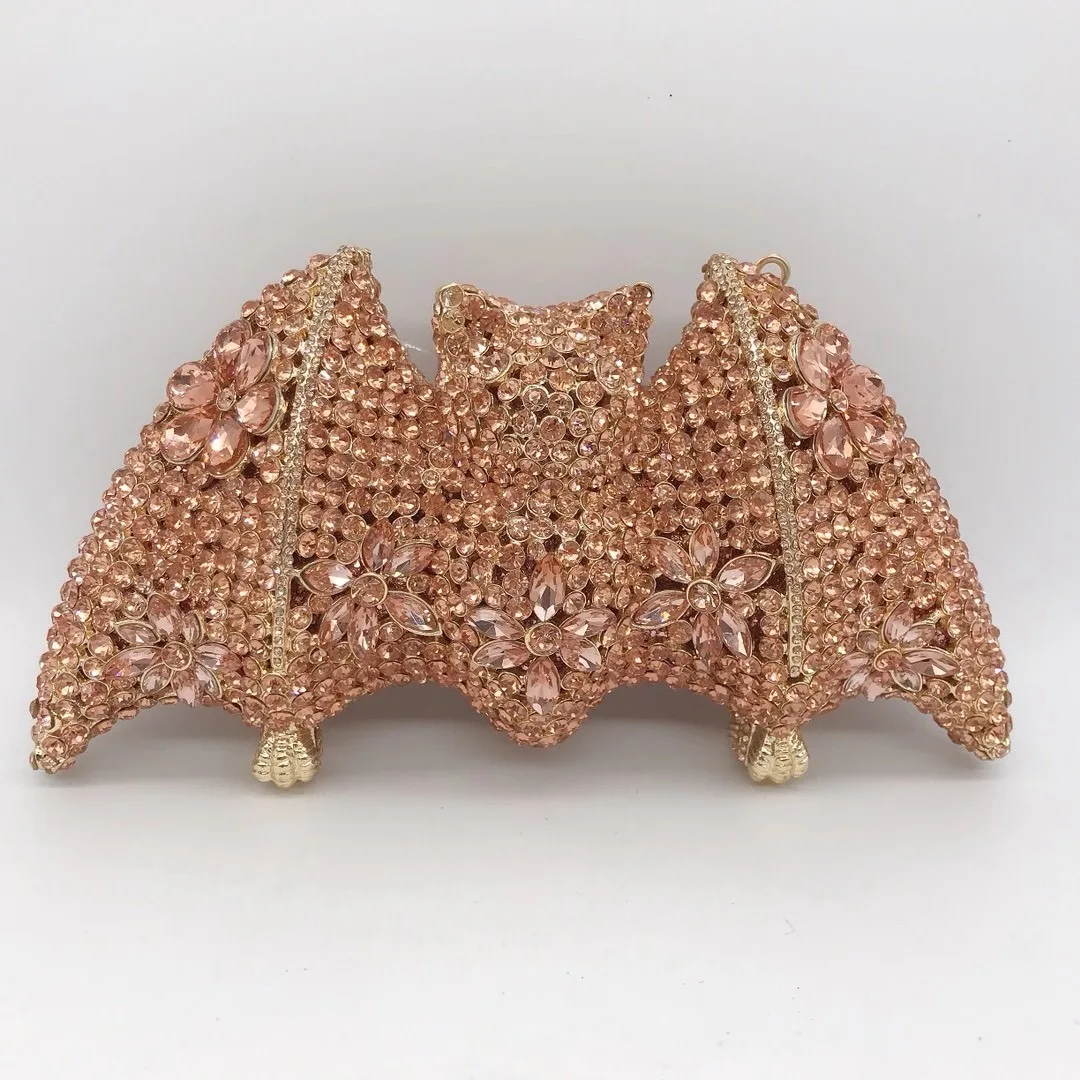 

Champagne Rhinestone Diamond Clutches For Women Wedding Purse High Quality Bat Shape Crystal Mini Party Prom Handbags Wallets