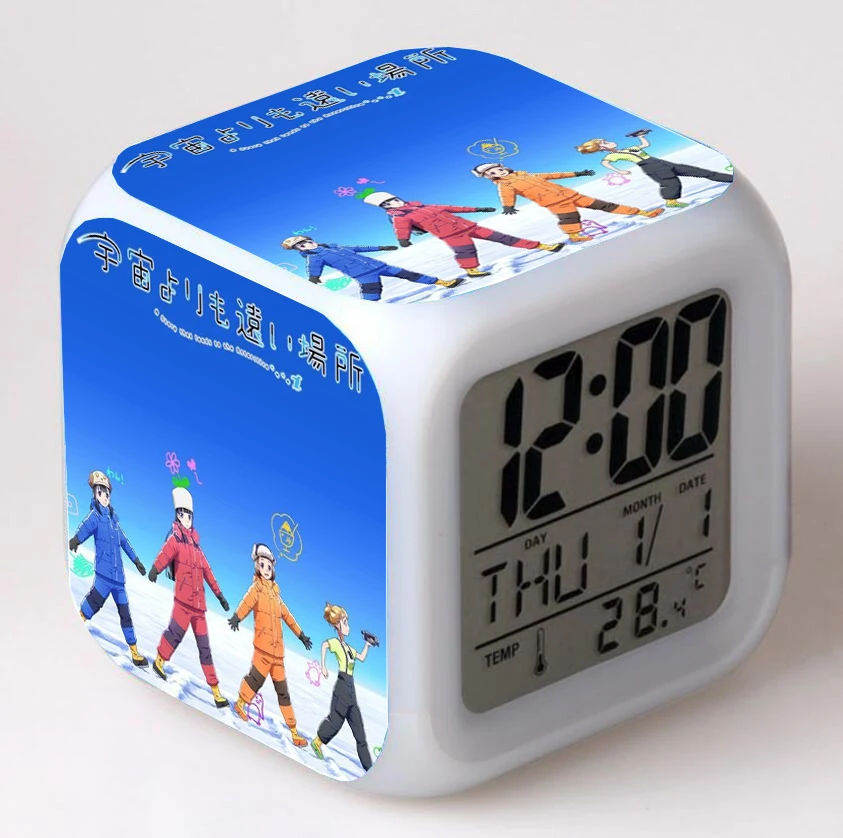 Anime A Place Further Than the Universe  Cartoon LED 7 Color Digital Alarm Clocks Kids Night Light Bedroom Desk Clock