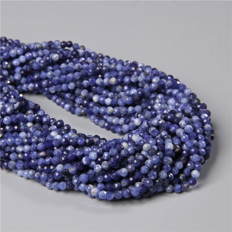 3mm 4mm Natural Faceted Blue Sodalite Jaspers Stone Beads For Jewelry Making Bracelet Necklace Accessories Wholesale Finding Diy