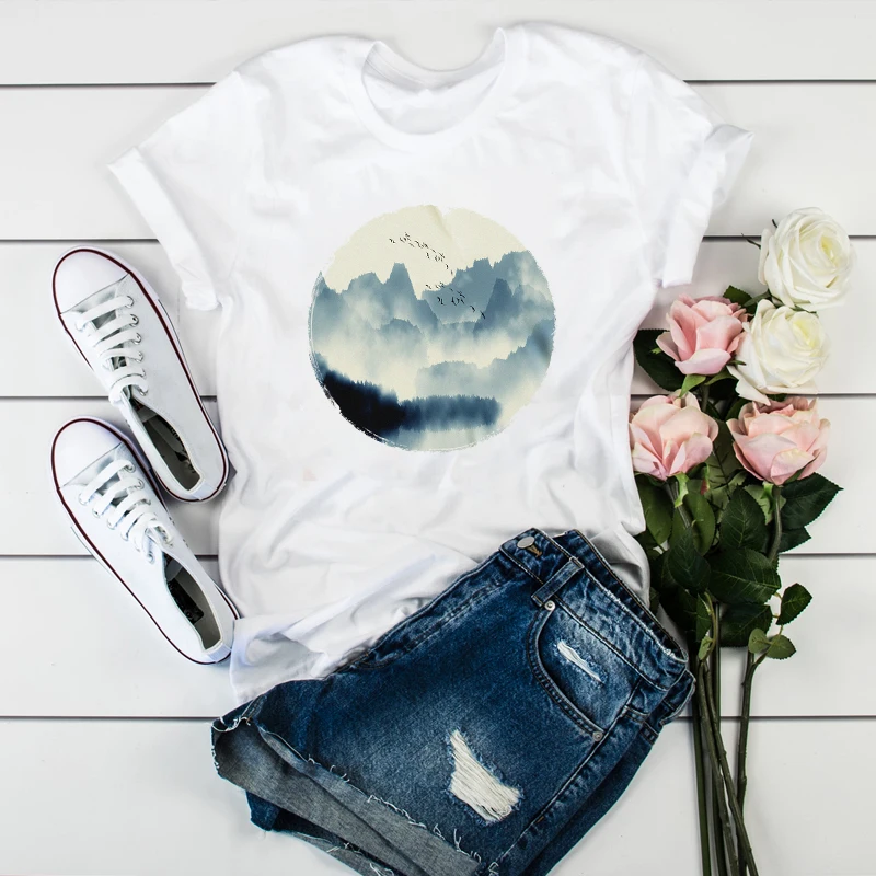 Vrouwen Walvis Vis Leuke Kunst Schilderij Dames Dames Tops Esthetische Kleding Stijlvolle 2021 Dame T-shirt Tumblr T-shirt T-shirts