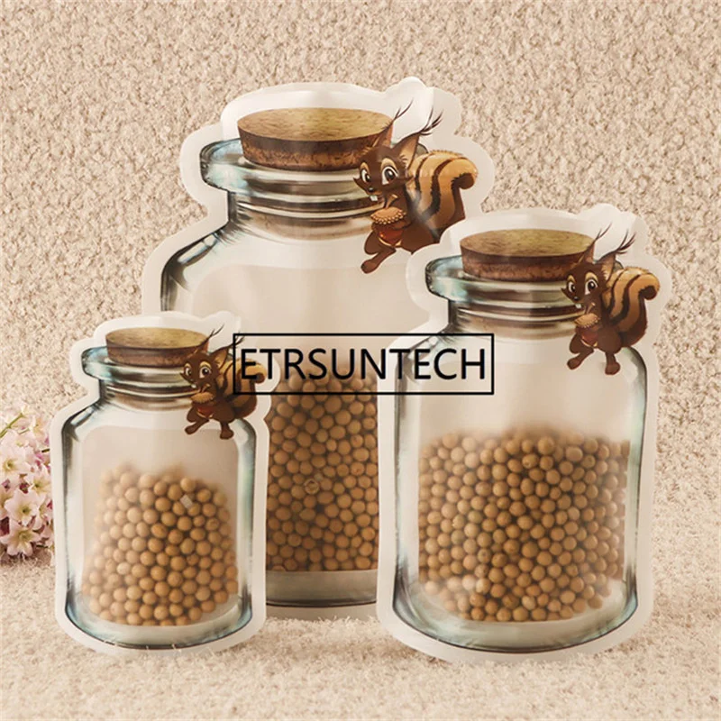 500pcs/lot New Style Mason Jar Shaped Food Container Plastic Bag Clear Mason Bottle Modeling Zippers Storage Snacks Plastic Box