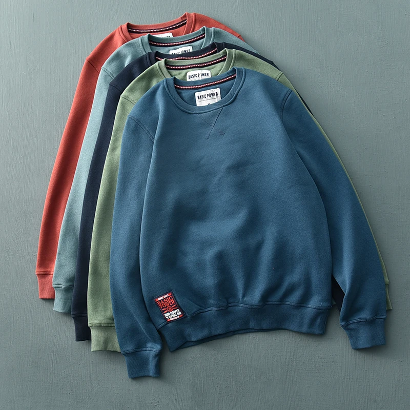 

Autumn Winter New American Retro O-neck Hoodies Men's Fashion Washed Old Thickened Velvet Plus Knitted Casual Pullover Sportwear