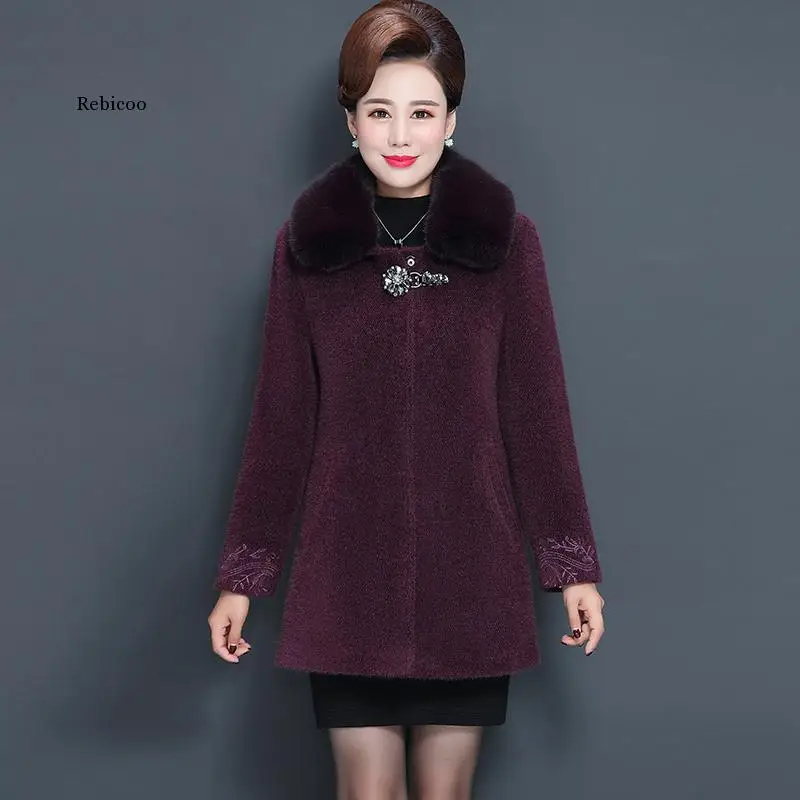 

winter coat women autumn mother dress middle-aged and elderly woolen coat loose large size temperament big fur collar long coat