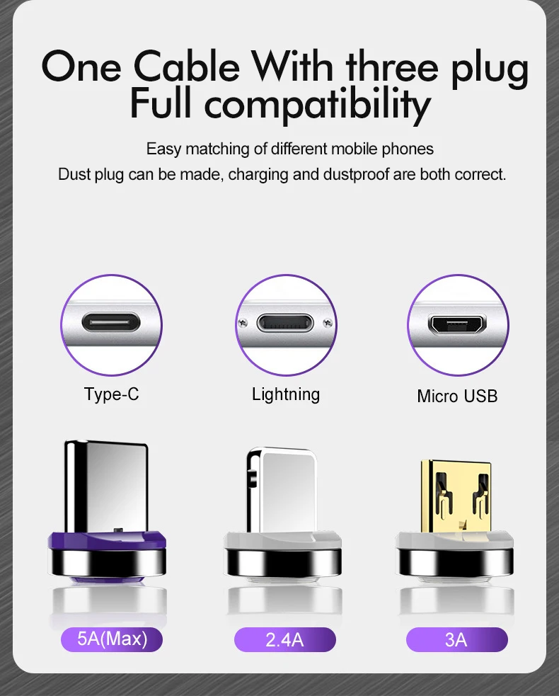 1M 5A Magnetic Cable Micro Usb Type C Super Fast Charging Phone Usb C For iPhone Xr 8 7 Xiaomi LG Android Mobile Charger Cable