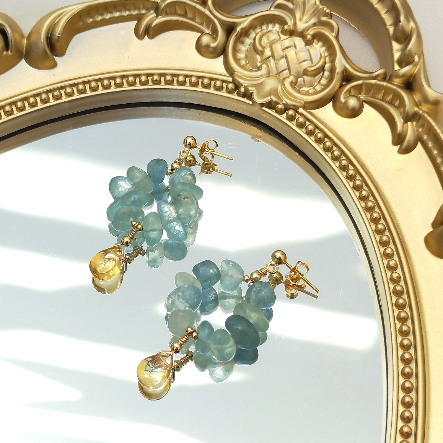 Lii Ji Natural Aquamarine Citrine 925 Sterling Silver Stud Earrings Gold Plated Exquisite Jewelry Femme Gift