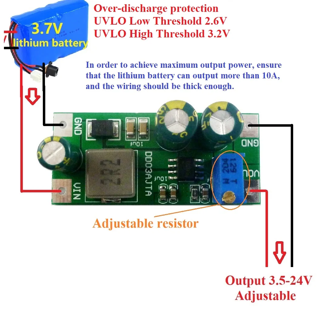 DD03AJTA 30W DC 3V 3.3V 3.7V to 5V 6V 7.5V 9V 10V 12V 14.8V 24V  Step-Up Boost Converter Board for 18650 lithium battery