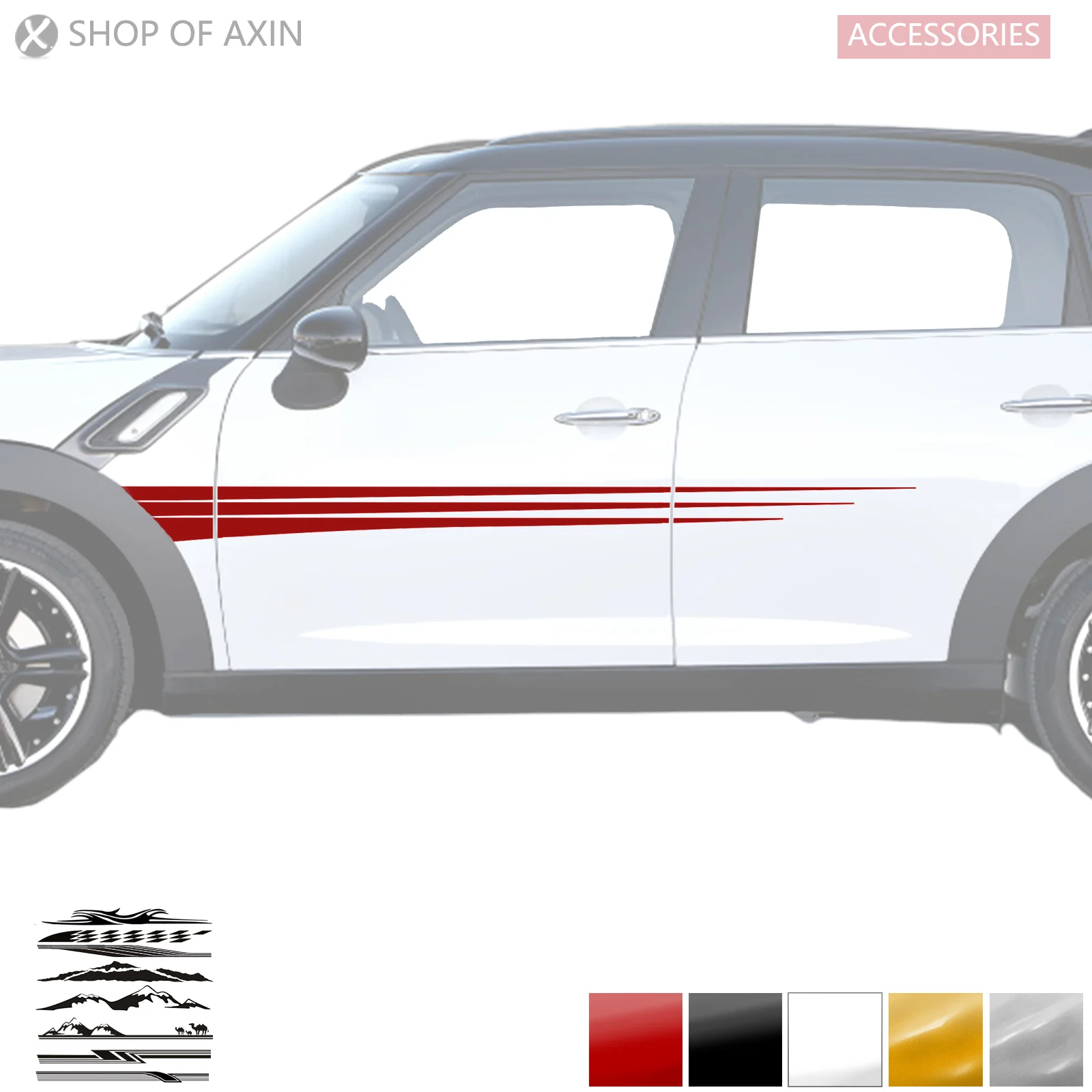 

Door Faded Rocker Panel Stripes Vinyl Decal Kit Graphics Sticker (Various styles, Various colors) For MINI Countryman R60 F60