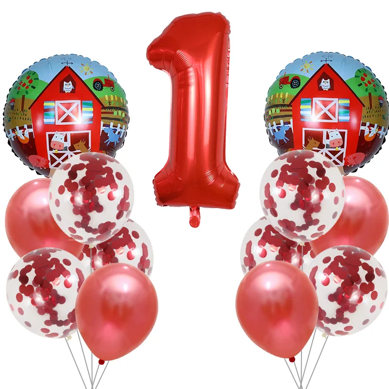 13pcs  Farm Theme Balloon 30'' Number Balloon 1 2 3st Birthday Party Decor Toys For Kids farm party supplies Holiday celebration