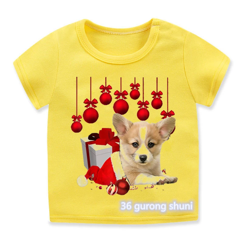 New boys t-shirts funny Corgis Christmas Tree prints for children Christmas gifts clothing fashion children’s clothing tshirts