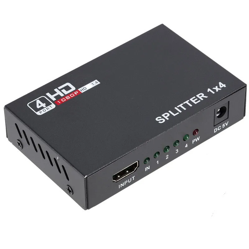 1 In 4 Out HD 1.4 Splitter Amplifier HDCP 1080P Dual Display for HDTV DVD PS3 Xbox