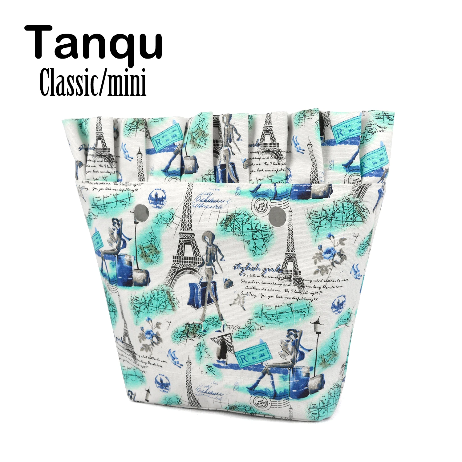 TANQU New Frill Pleat Ruffle Classic Mini Colorful Zip-up Inner Lining Insert for Big Mini Obag Canvas Inner Pocket for O Bag