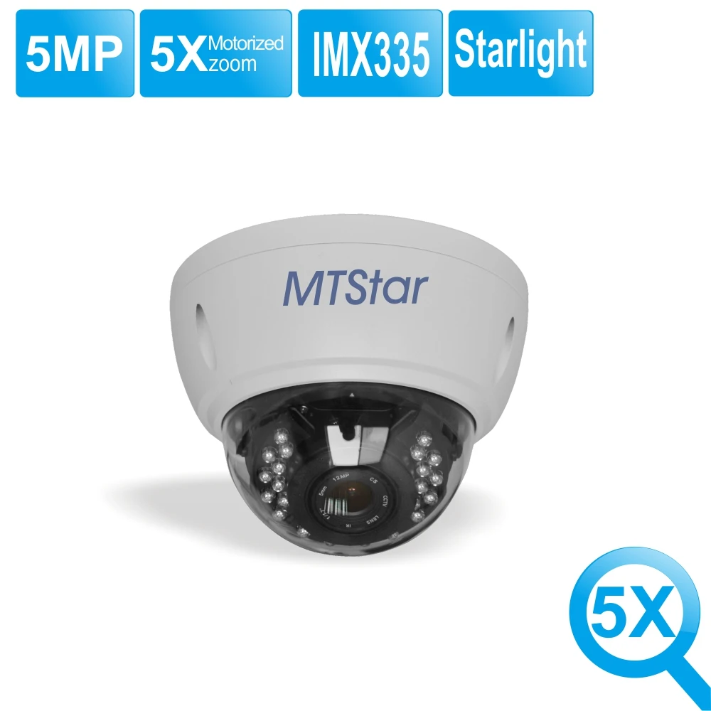 

MTStar 5MP 5X IP Security Dome Camera Waterproof Anti-Riot Support POE Onvif P2P Night vision Sony IMX335 CMOS