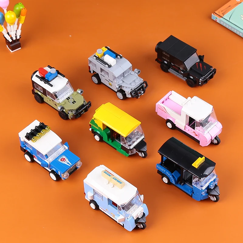 DECOOL Mini Pull Back Car City Police Taxi Bus Cooper Truck London Bus Vehicle Bricks Building Blocks Toys For Children Boy Gift