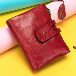 Luufan Genuine Leather Women's Wallet Red Black Soft Cowskin Short Purse With Coin Pocket Female Lady Small Card Holder Wallets