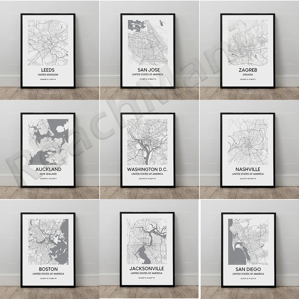 Map poster, San Diego, Boston, Oklahoma, Nashville city, reading map map printing wall art decoration travel gift poster