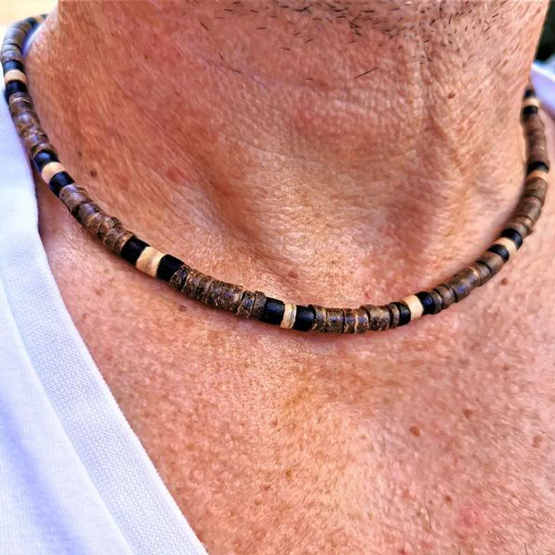 Men\'s African necklace, Men african Beaded jewelry, Surfer necklace Gifts for men, Wooden Beach Necklace