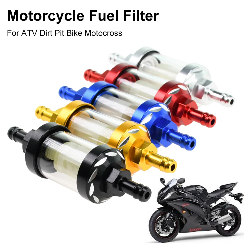 

8mm/0.31" CNC Aluminum Alloy Glass Motorcycle Gas Fuel Gasoline Oil Filter Moto Accessories for ATV Dirt Pit Bike Motocross