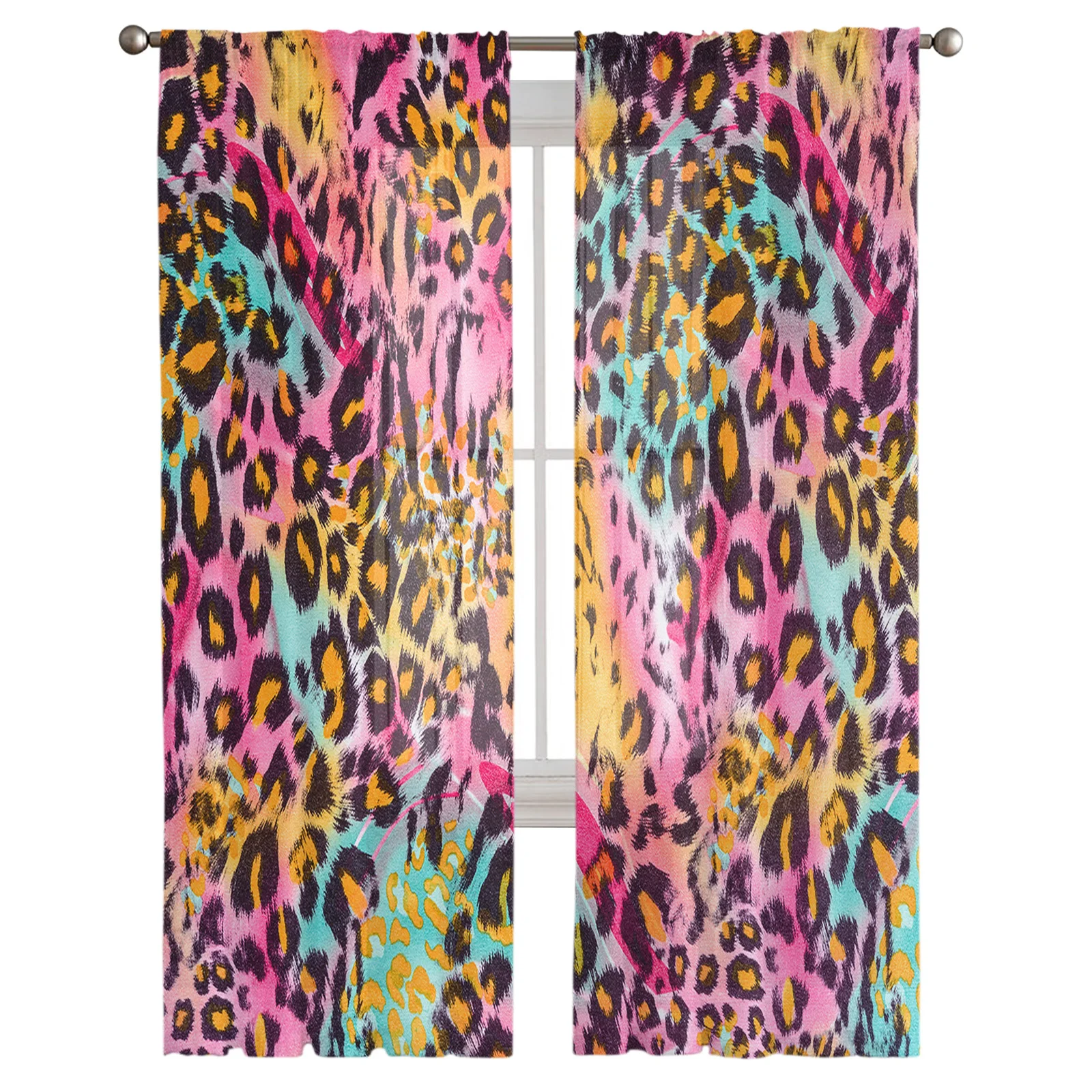 Colorful Leopard Print Window Treatment Tulle Modern Sheer Curtains for Kitchen Living Room the Bedroom Curtains Decoration