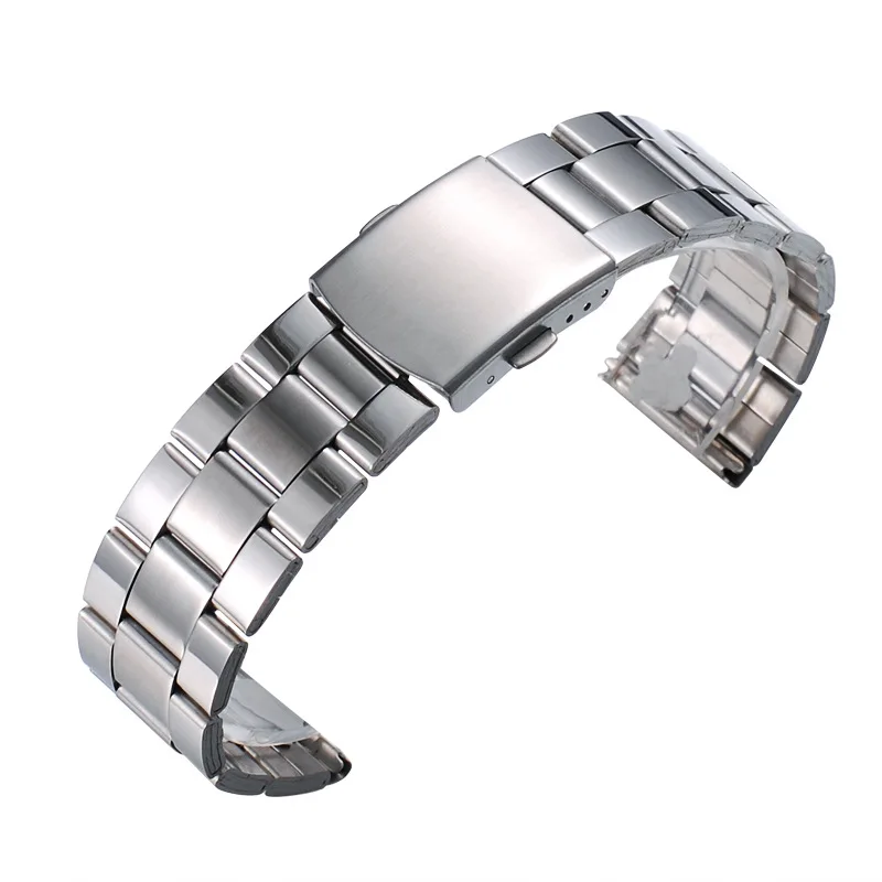 Correa de reloj de acero inoxidable para hombre y mujer, pulsera con cierre de mariposa, hebilla dorada y plateada, 18mm, 20mm, 22mm