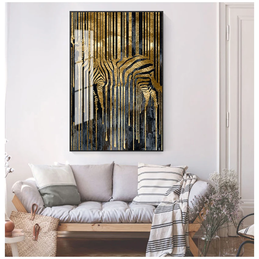 Room Bedroom Decorative Painting Unframed Abstract Art Golden Zebra Nordic Modern Style s Canvas Pictures For Living