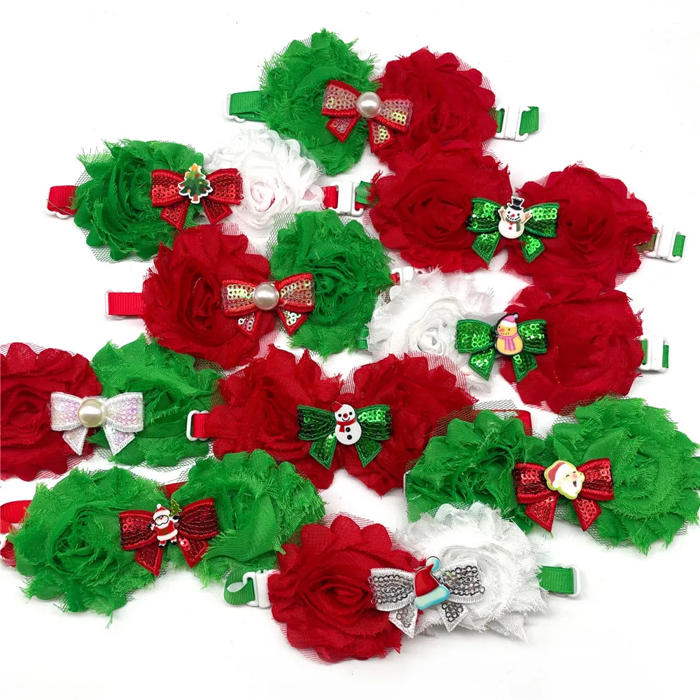 50/100pcs Christmas Pet Puppy Dog Cat Bow Ties Flowers Style Dog Bowties Pet Supplies Neckties Collar Pet Grooming Accessories