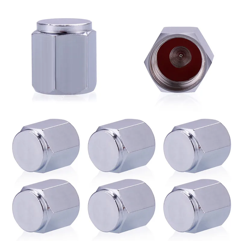 8 Pcs/Pack Tire Valve Caps Silver Premium Metal Rubber Seal Tire Valve Stem Caps Dust Proof Covers