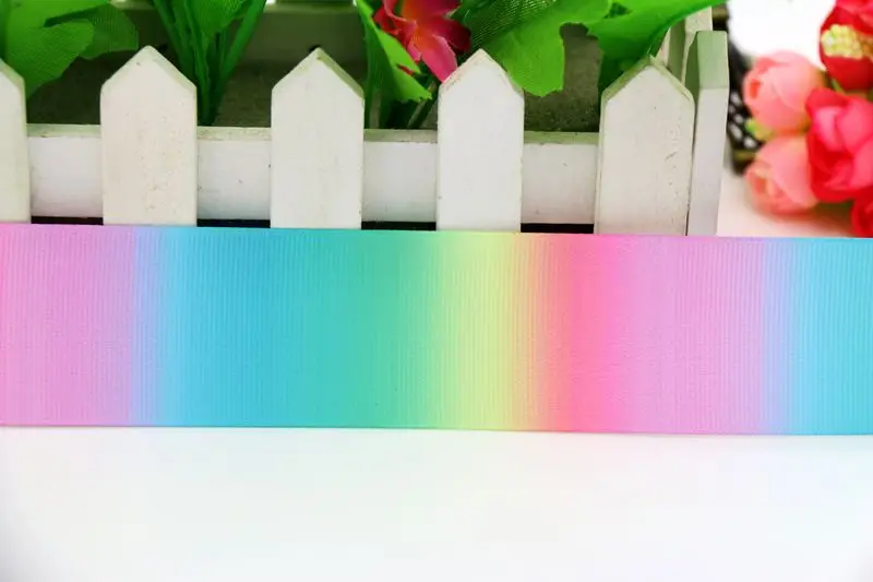 DHK 5yards gradient colors rainbow 4 size printed grosgrain ribbon headwear hair bow diy party decoration wholesale OEM E1476