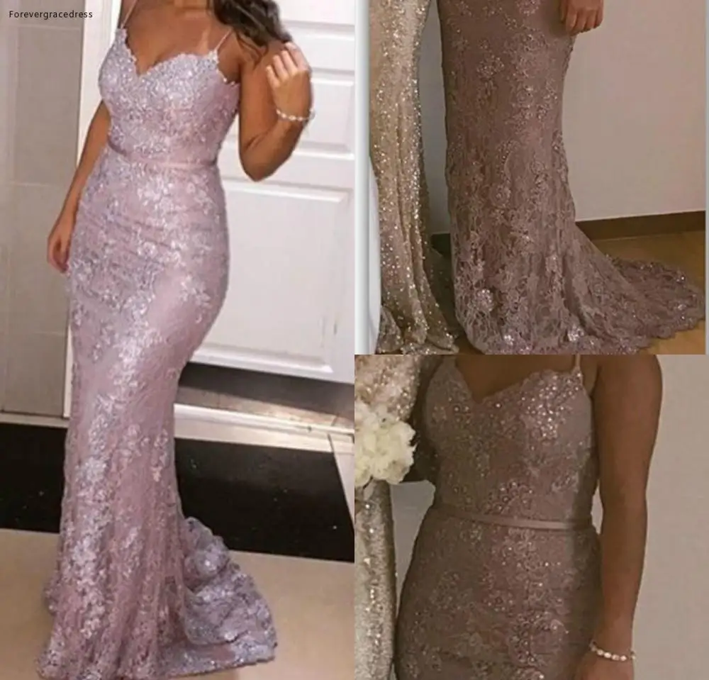 2019 Mermaid Long Prom Dress Spaghetti Straps Lace Formal Holidays Wear Graduation Evening Party Gown Custom Made Plus Size