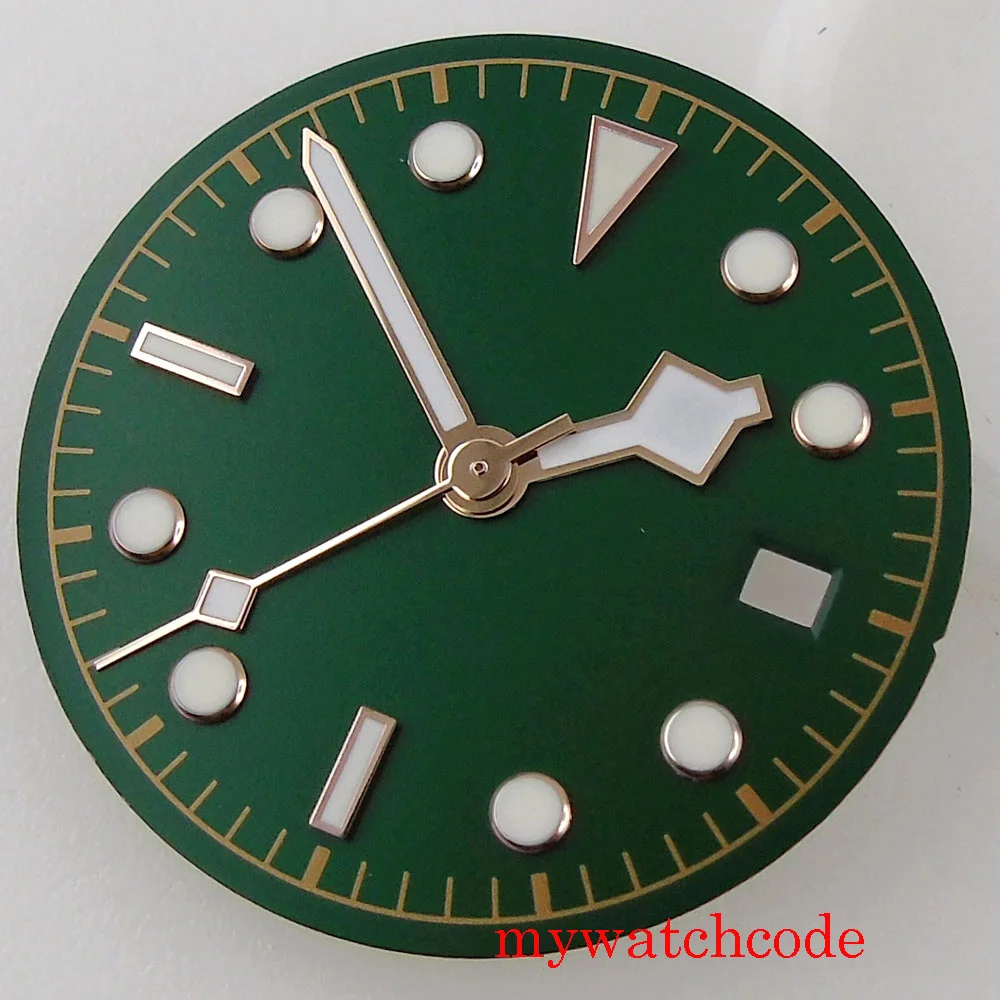 Esfera de reloj negra, azul y verde de 30,5mm para NH35A MIYOTA 8215 821A 8205 Mingzhu 2813, movimiento con ventana de fecha, repuesto de reloj de pulsera