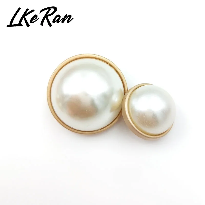 LKeRan 100%scratch-free White Faux Pearl Buttons Zinc Alloy Shank Gold Clothing Sewing Button DIY Decorative Garment Accessories