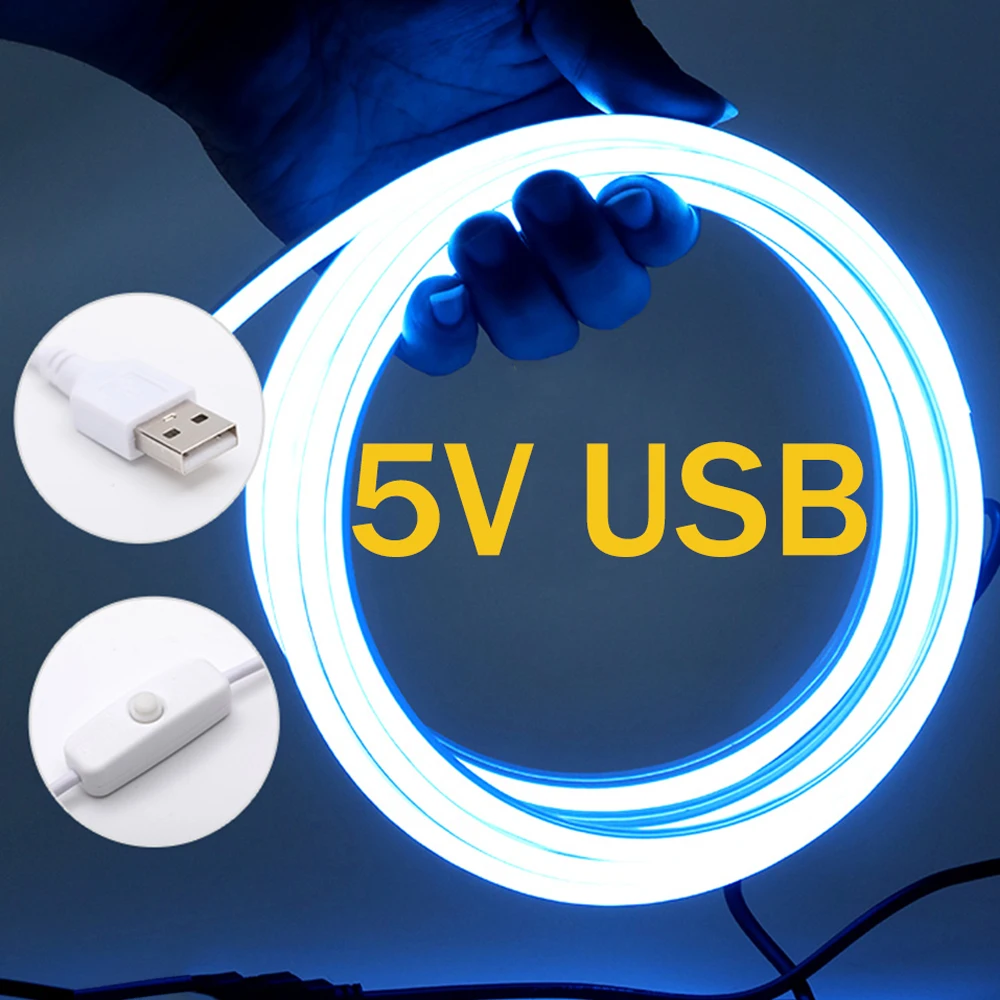 USB Powered DC 5V Flexible Neon Light 2835 120Leds/m Ribbon LED Strip Light Waterproof Neon Sign Light Rope with ON/OFF Switch