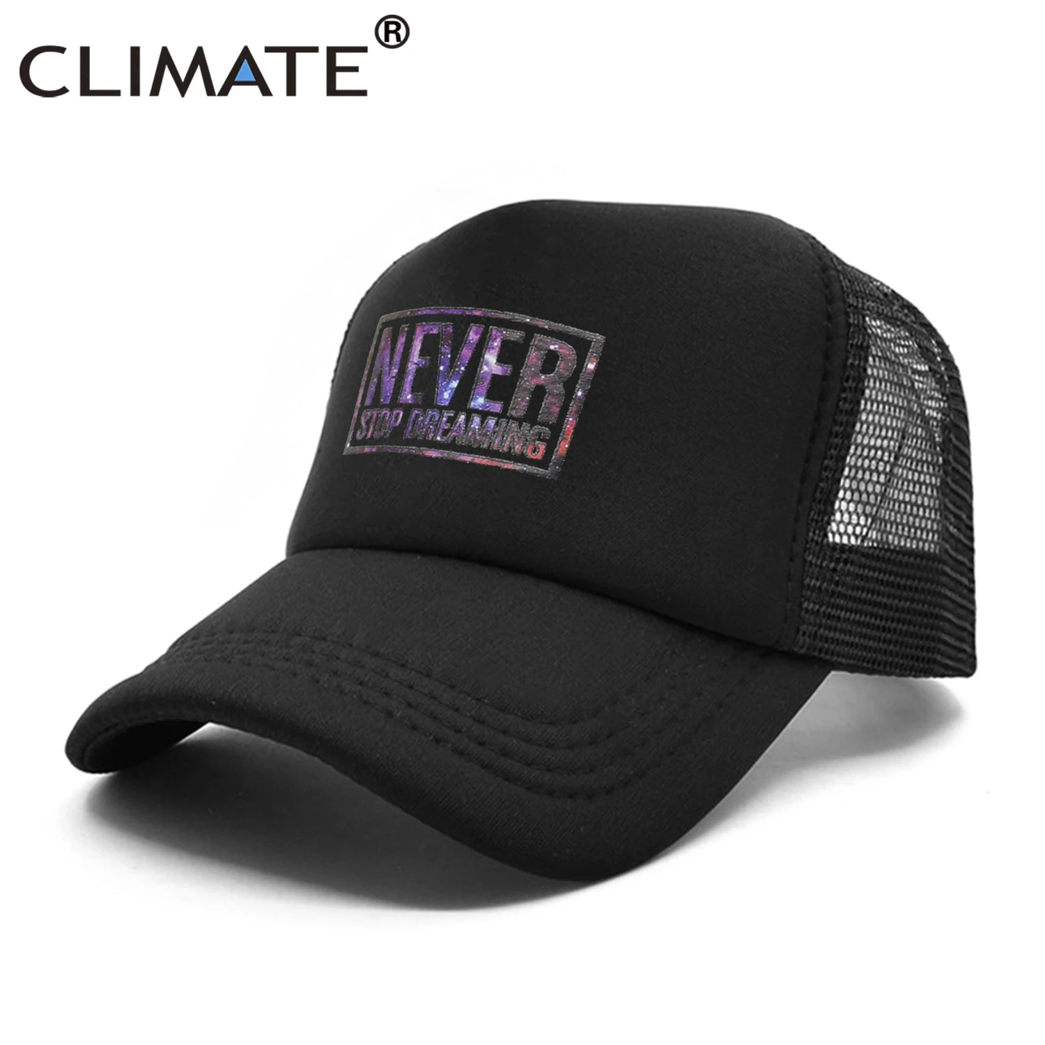 CLIMATE Mesh Cap 3D Stars Never Stop Dream Cool Trucker Cap Youth Black Cap Summer Hip Hop Mesh Trucker Caps Hat for Men Youth
