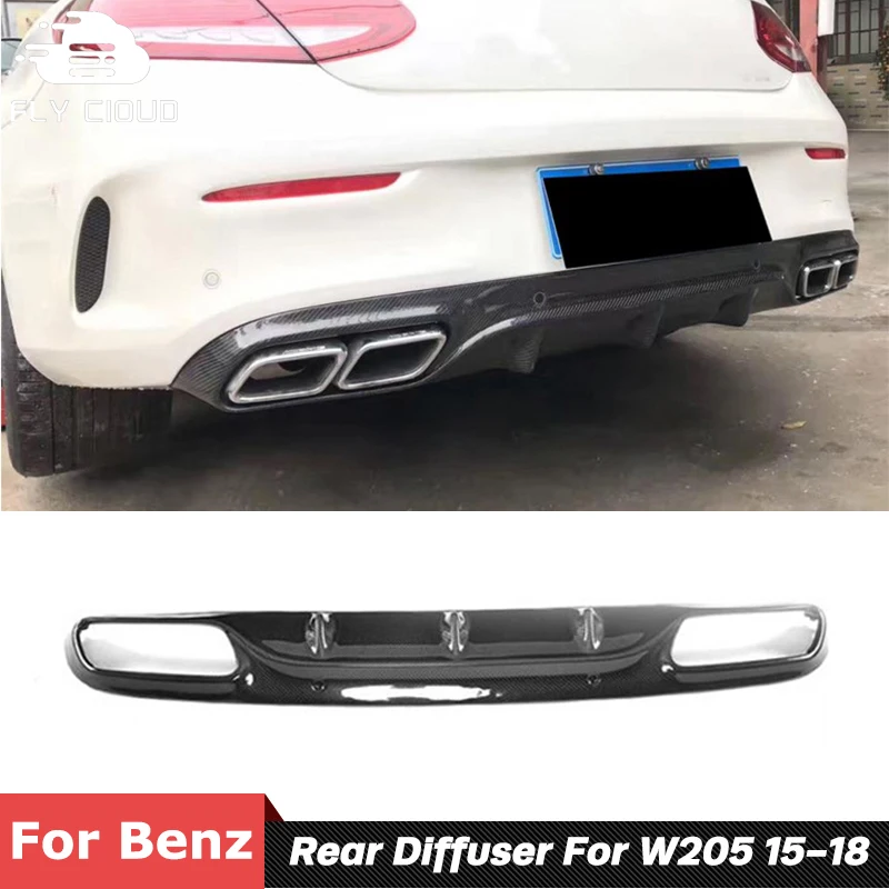 Carbon Fiber Rear Bumper Lip Spoiler Shovel Diffuser For Benz C Class W205 C63 AMG C300 Sport Car Body Kit 2015-2018