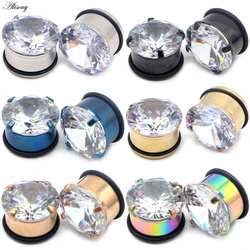 Alisouy 2pcs 5mm-20mm Simple Ear Plug Tunnel Zircon Earring Earlobe  Expander  Ear Stretcher Oreja Gauges Piercing Body Jewelry